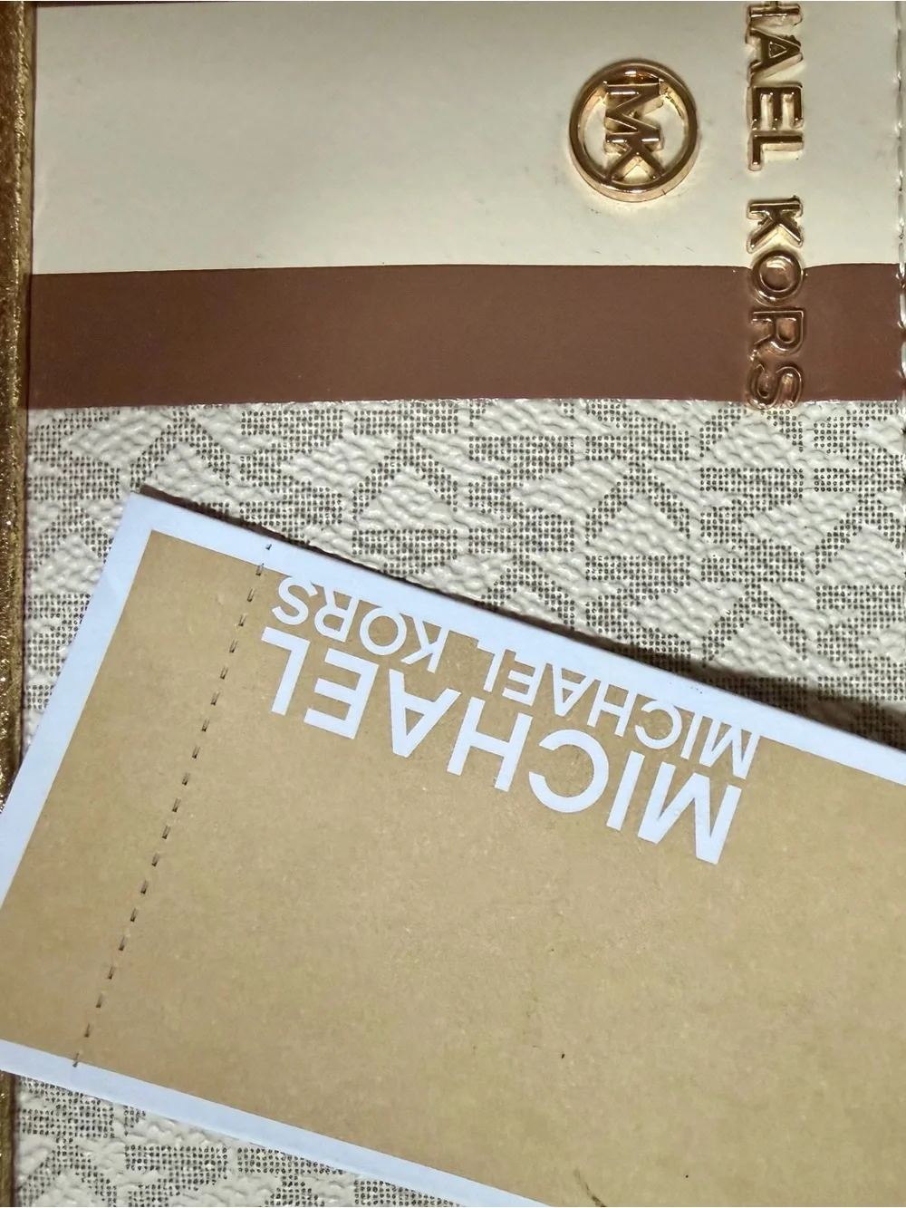 New Michael Kors Monogram Belt Bag clutch Cream Brown Stripe crossbody L/XL